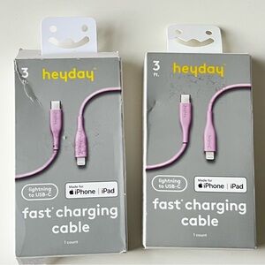 （2）Heyday Pink Fast Charging Cable for iPhone and iPad 3ft